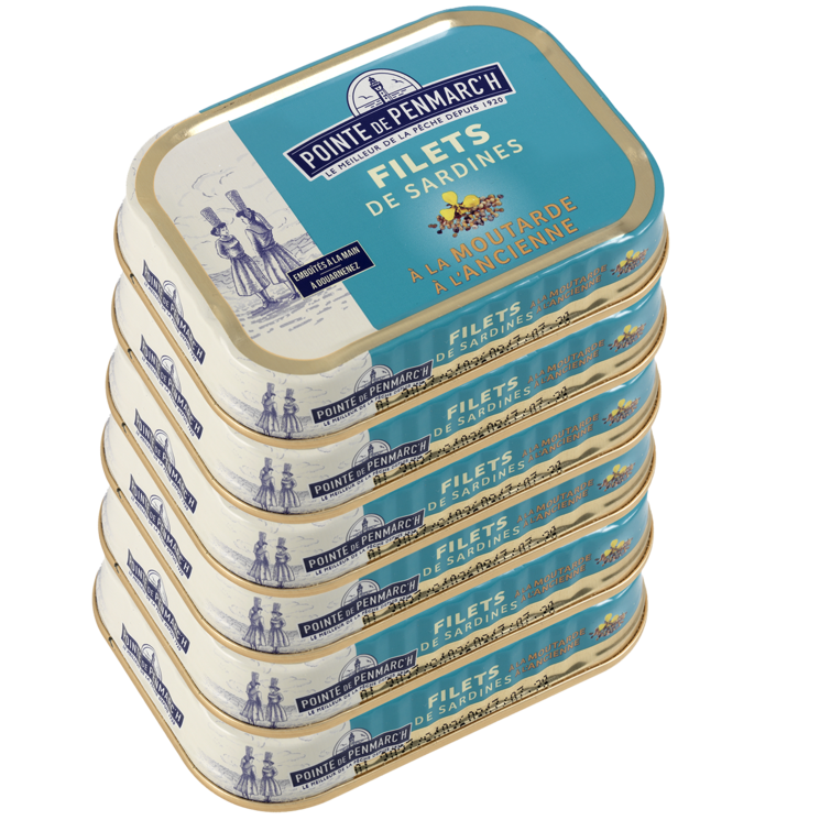 Filets de sardines à la moutarde à l'ancienne  - le lot de 6 boîtes de 100 g