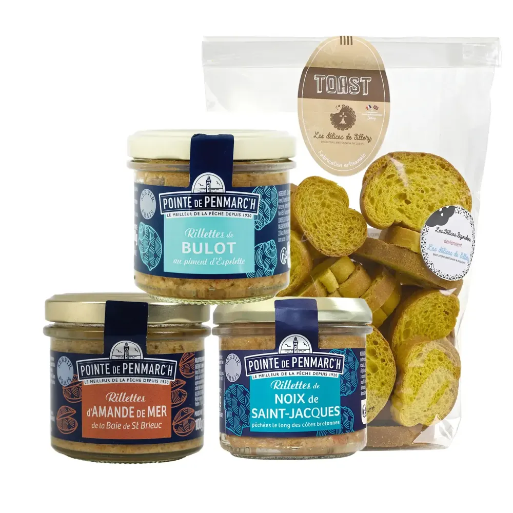Trio rillettes de coquillages et toasts aux algues