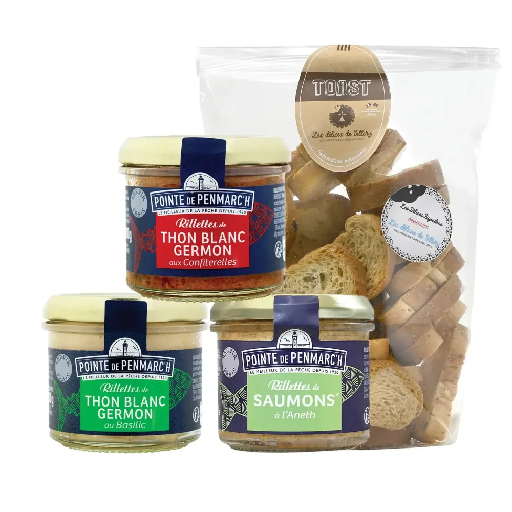 Trio rillettes de poissons et toasts aux algues