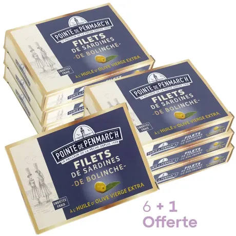 Filets de sardines de bolinche à l'huile d'olive vierge extra - le lot de 7 boîtes de 100 g