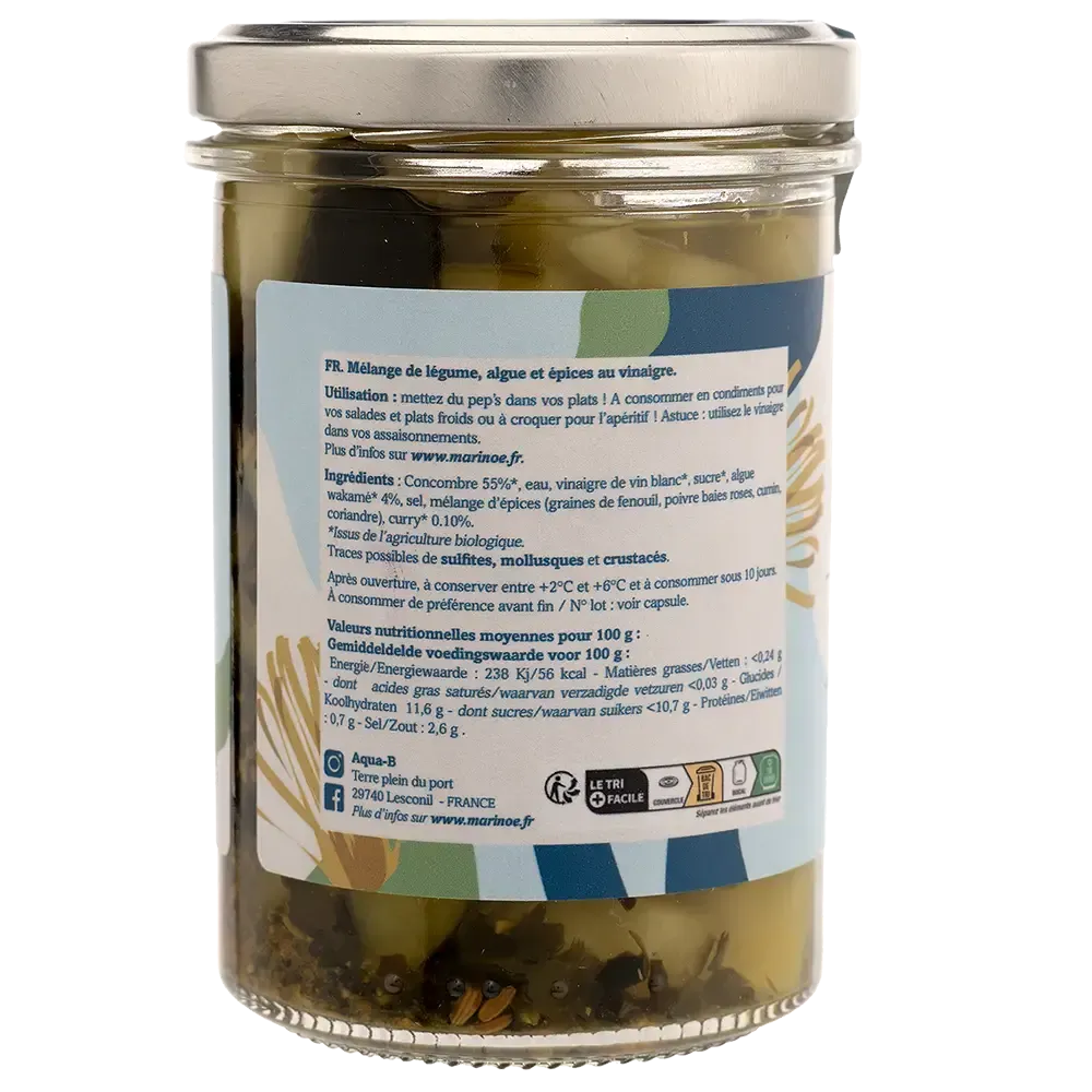 Pickles concombre, wakamé & curry - Condiment iodé et épicé breton