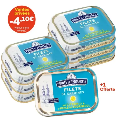 Filets de sardines au citron et à l'huile de tournesol - le lot de 7 boîtes de 100 g
