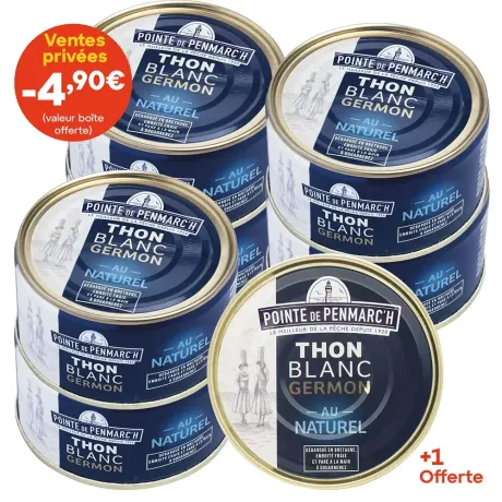 Thon blanc germon au naturel dont une boîte offerte- le lot de 7 boîtes de 132 g