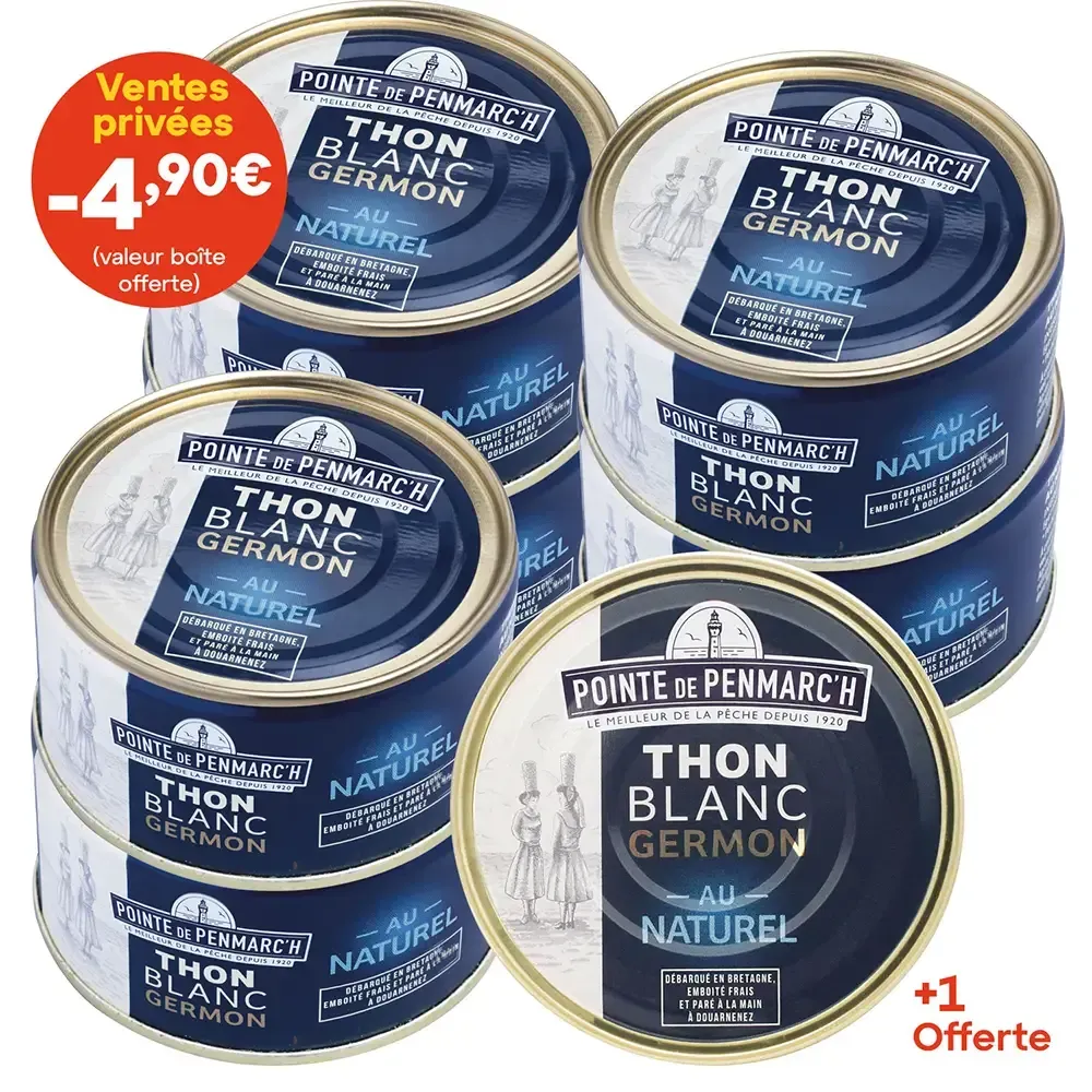 Thon blanc germon au naturel dont une boîte offerte- le lot de 7 boîtes de 132 g