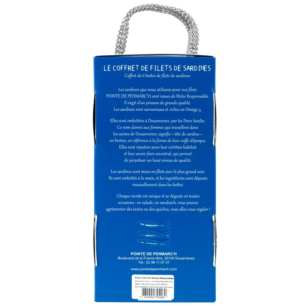 Coffret cordelette de 6 boîtes de filets de sardines