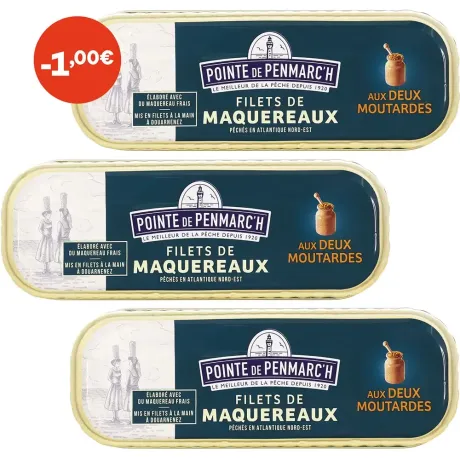 Filets de maquereaux aux deux moutardes - le lot de 3 boîtes de 169 g