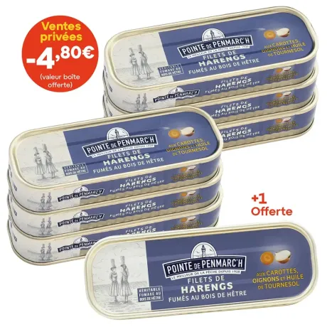 Filets de hareng fumés au bois de hêtre dont une offerte - le lot de 7 boîtes de 150 g