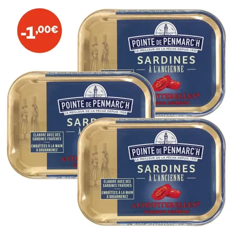 Sardines à l'ancienne à l'huile d'olive et confiterelles - le lot de 3 boîtes de 115 g