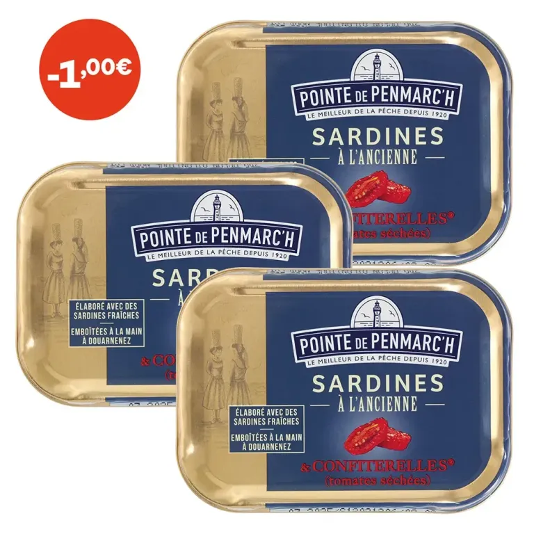 Sardines à l'ancienne à l'huile d'olive et confiterelles - le lot de 3 boîtes de 115 g
