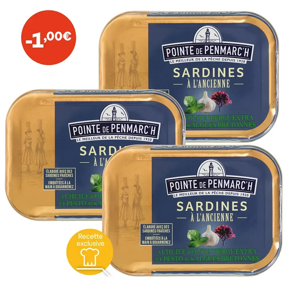 Sardines à l'ancienne au pesto et aux algues de Bretagne - le lot de 3 boîtes de 115 g