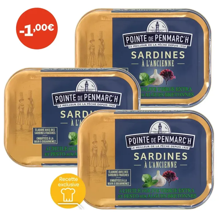 Sardines à l'ancienne au pesto et aux algues de Bretagne - le lot de 3 boîtes de 115 g