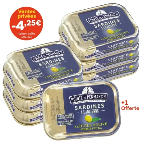 Sardines à l'ancienne à l'huile d'olive dont une boîte offerte - le lot de 7 boîtes de 115 g