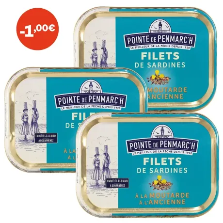 Filets de sardines à la moutarde à l'ancienne  - le lot de 3 boîtes de 100 g