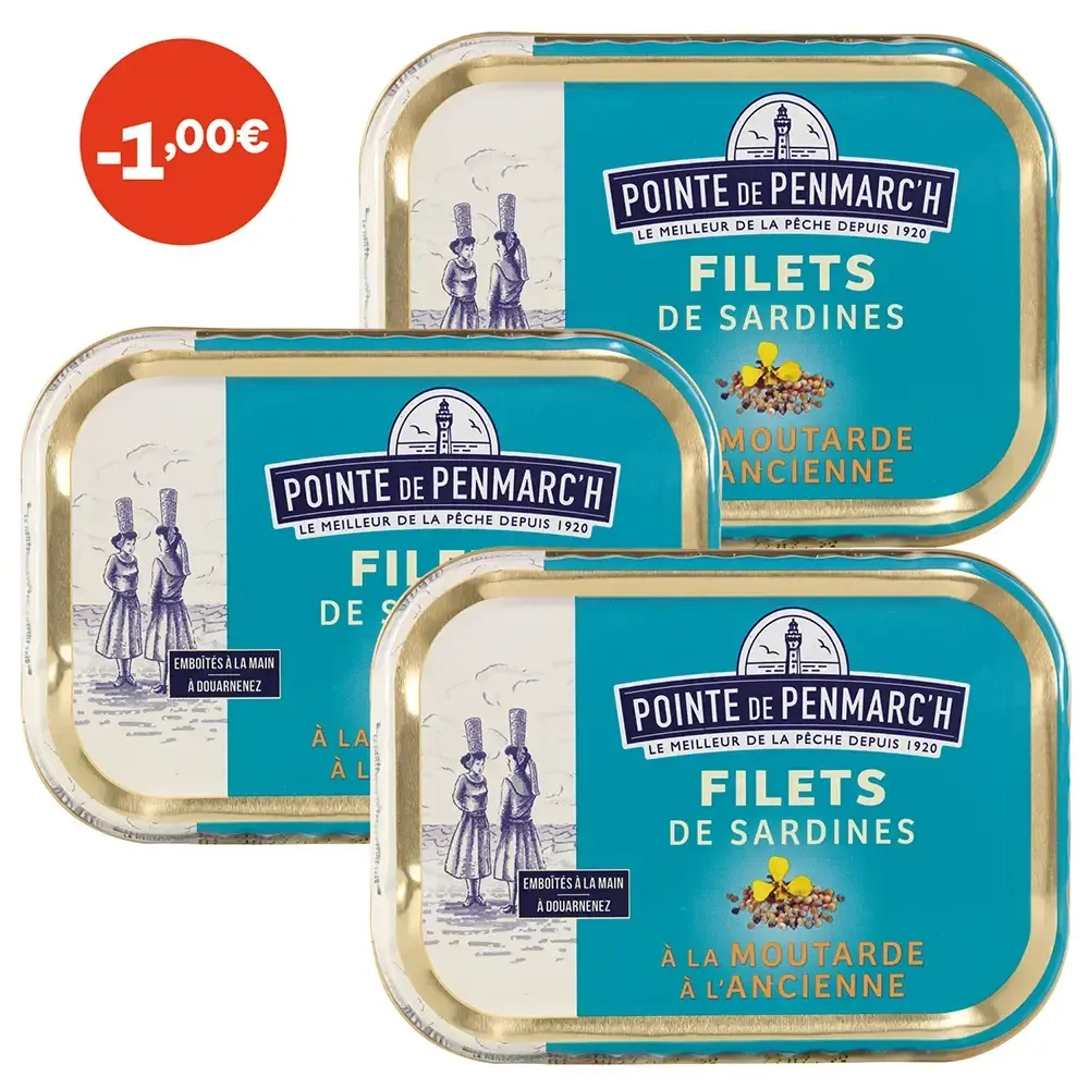 Filets de sardines à la moutarde à l'ancienne  - le lot de 3 boîtes de 100 g