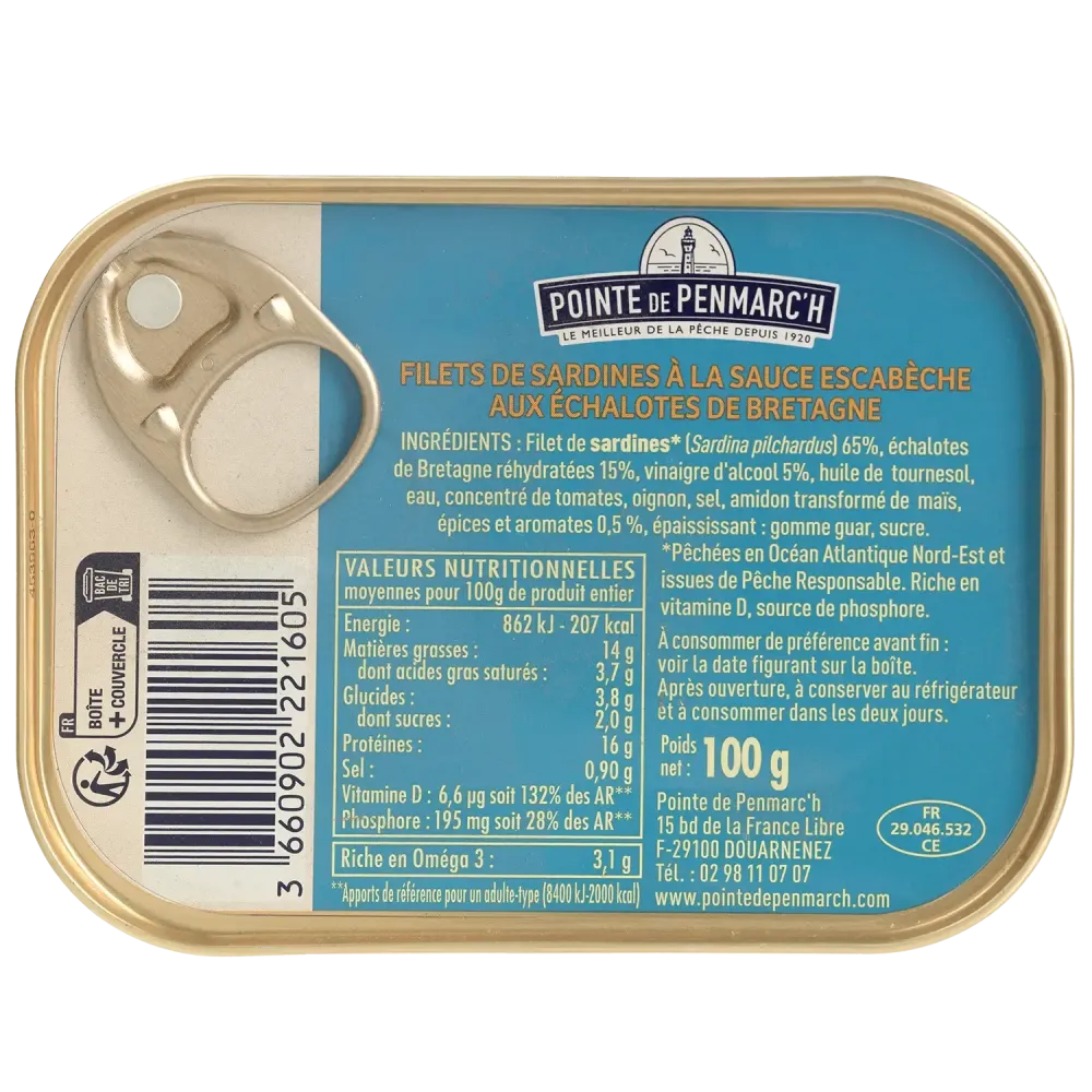 Filets de sardines à la sauce escabèche et aux échalotes de Bretagne - le lot de 3 boîtes de 100 g