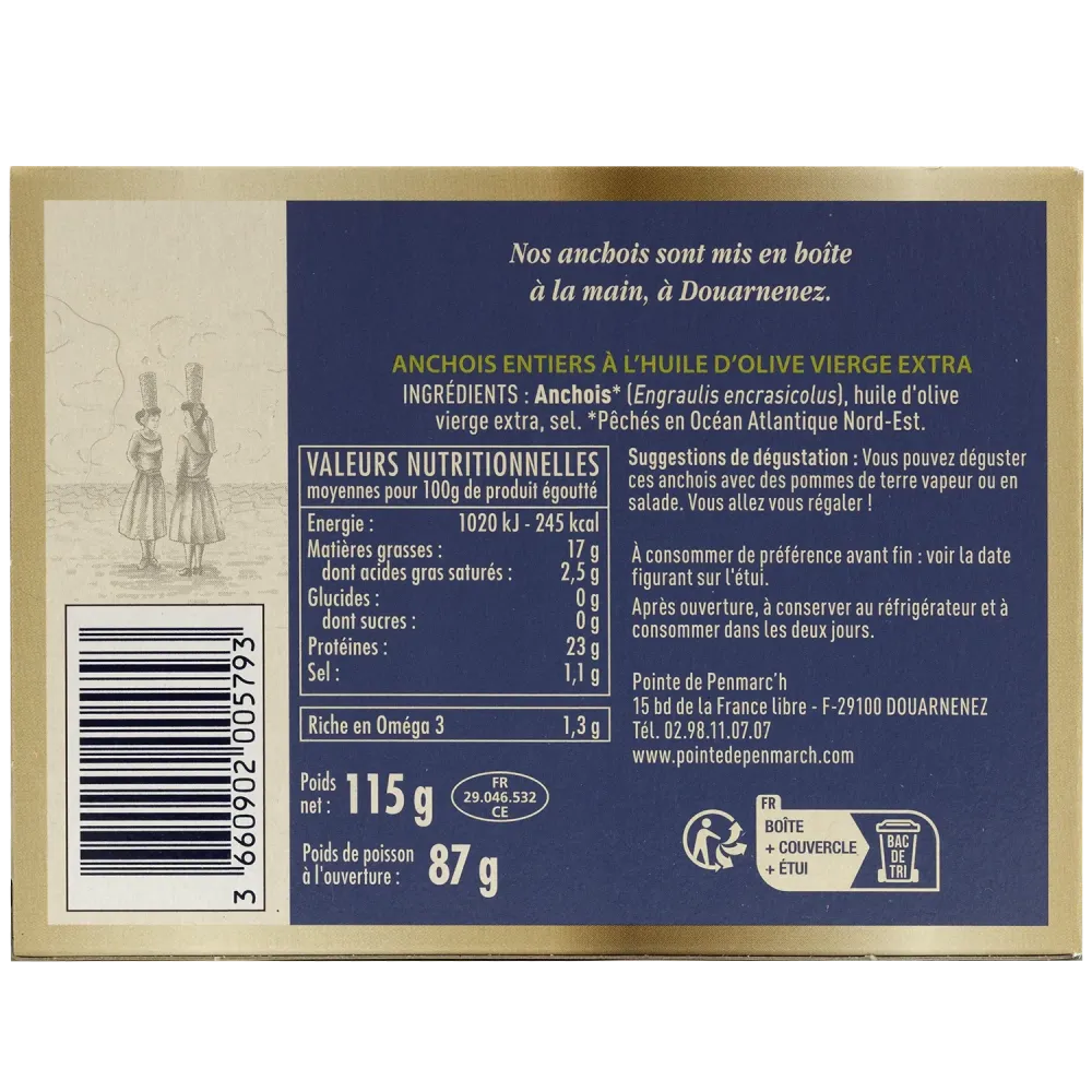 Anchois entiers à l'huile d'olive dont une boîte offerte - le lot de 7 boîtes de 115 g
