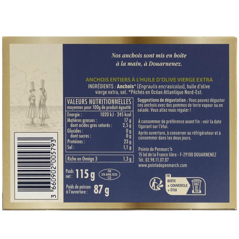 Anchois entiers à l'huile d'olive dont une boîte offerte - le lot de 7 boîtes de 115 g