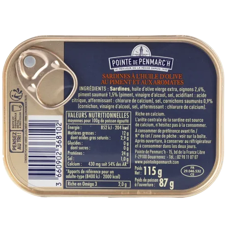 Sardines à l'ancienne à l'huile d'olive au piment et aromates - le lot de 3 boîtes de 115 g