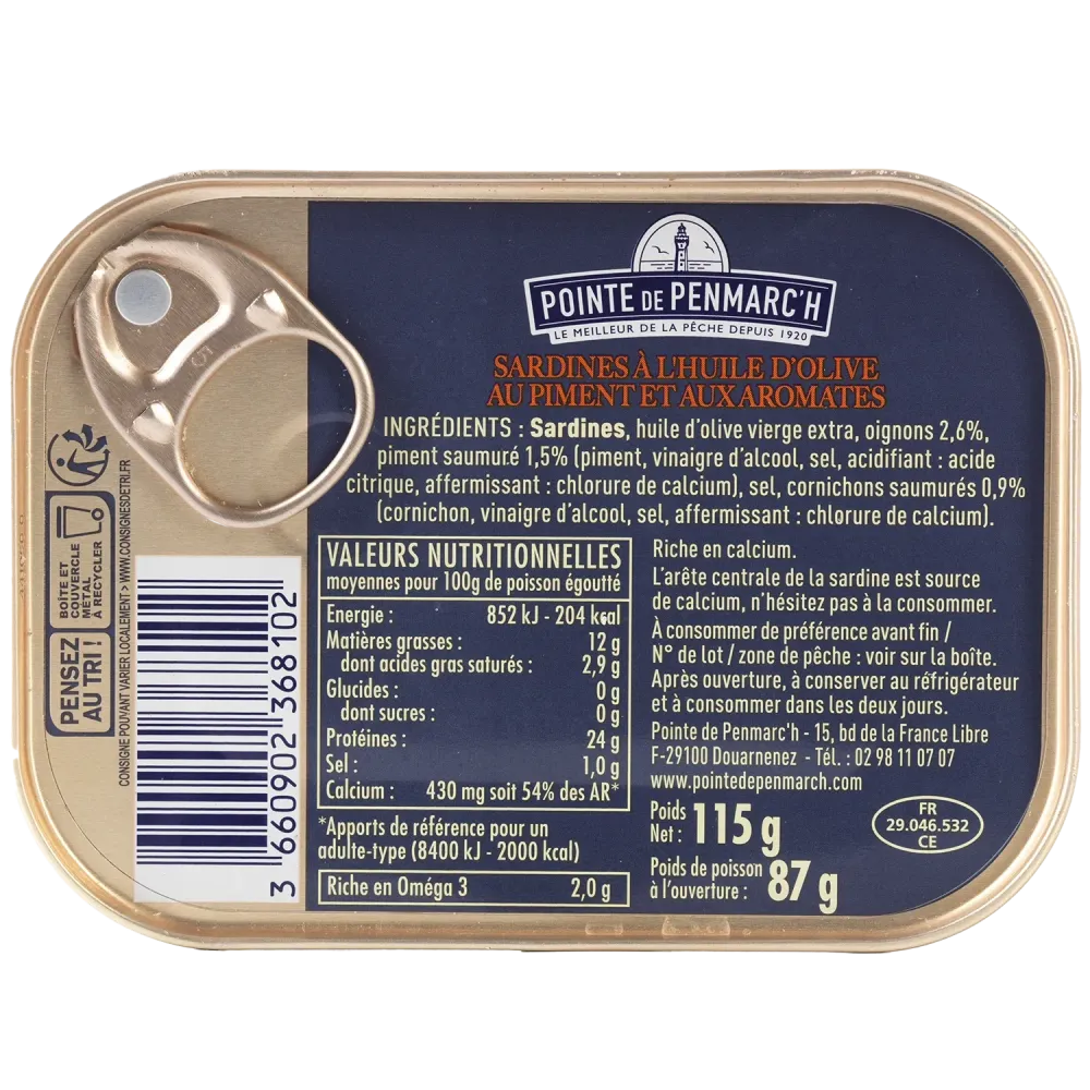 Sardines à l'ancienne à l'huile d'olive au piment et aromates - le lot de 3 boîtes de 115 g