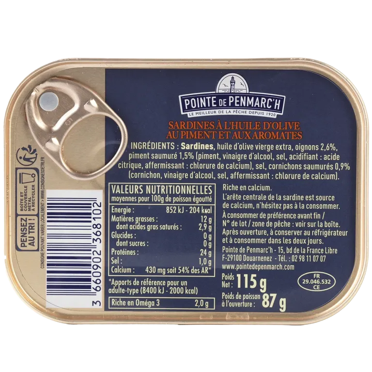 Sardines à l'ancienne à l'huile d'olive au piment et aromates - le lot de 3 boîtes de 115 g