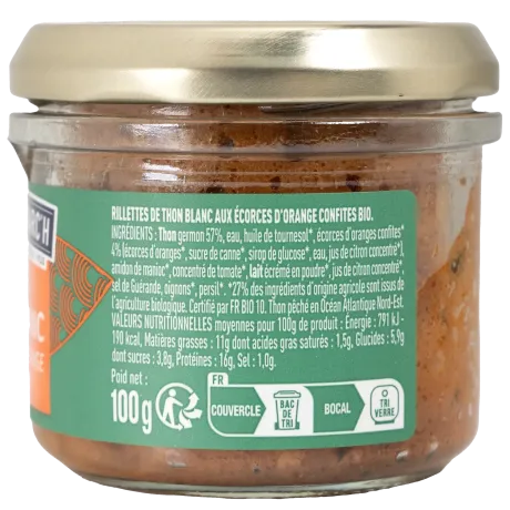 Rillettes de thon blanc germon aux écorces d'orange confites BIO - le lot de 3 verrines de 100 g