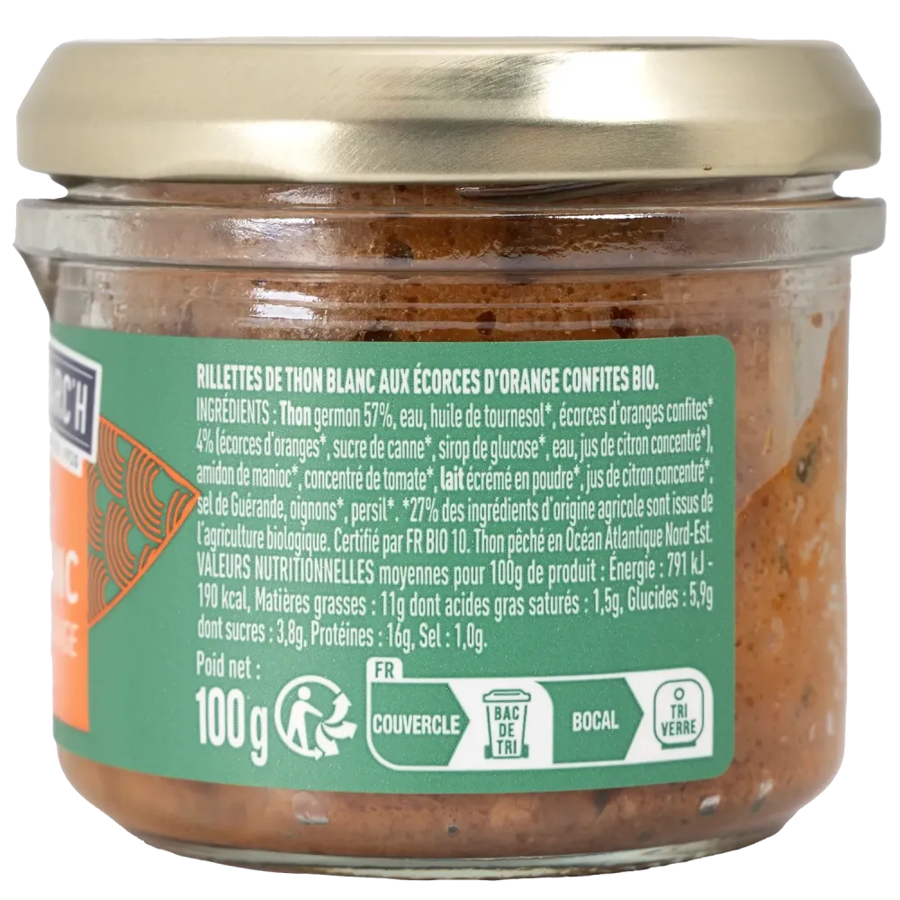 Rillettes de thon blanc germon aux écorces d'orange confites BIO - le lot de 3 verrines de 100 g
