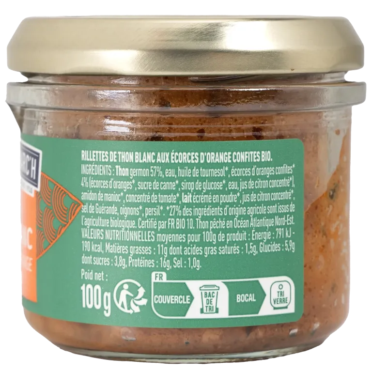 Rillettes de thon blanc germon aux écorces d'orange confites BIO - le lot de 3 verrines de 100 g