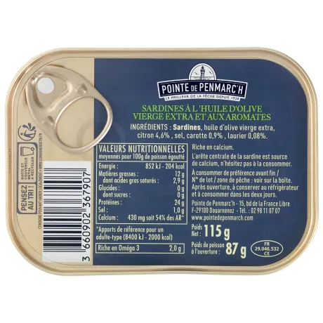 Sardines à l'ancienne à l'huile d'olive et aux aromates - le lot de 3 boîtes de 115 g