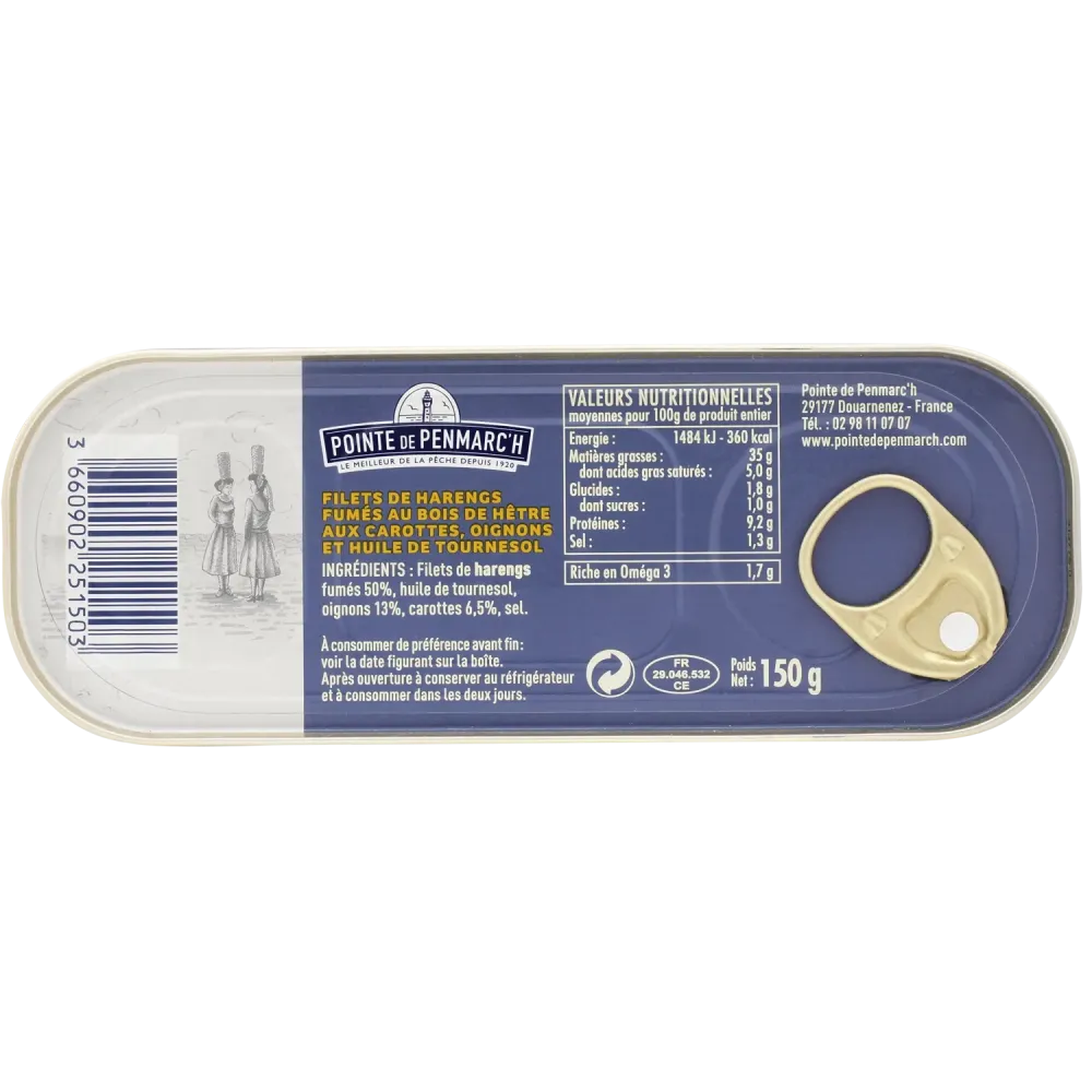 Filets de hareng fumés au bois de hêtre dont une offerte - le lot de 7 boîtes de 150 g