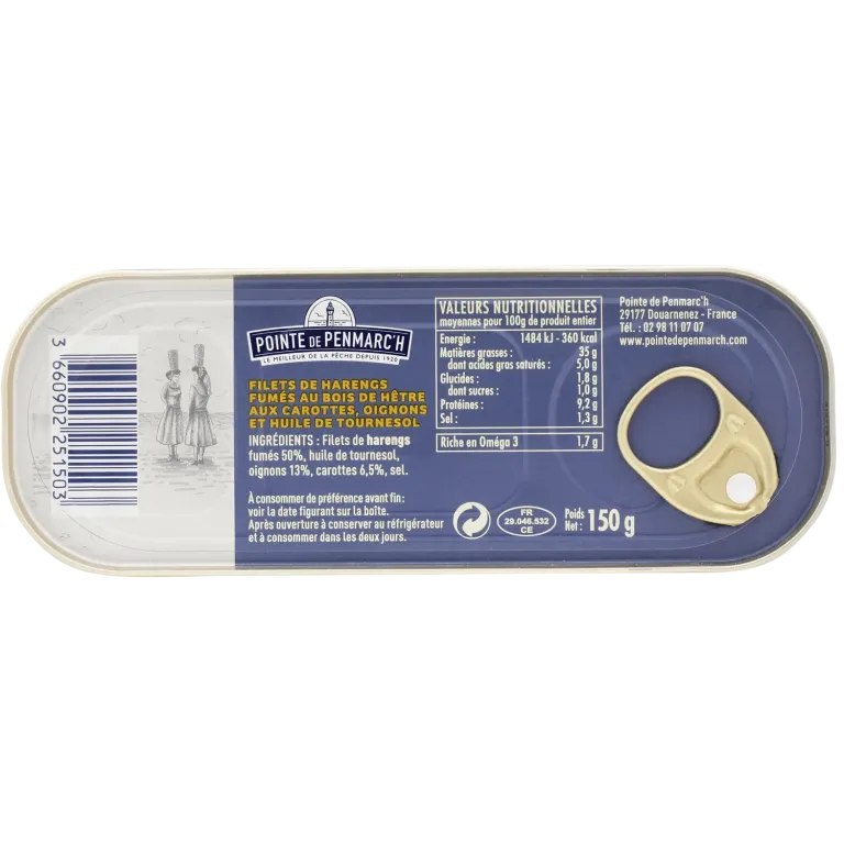 Filets de hareng fumés au bois de hêtre dont une offerte - le lot de 7 boîtes de 150 g