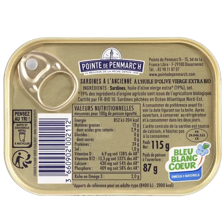 Sardines à l'ancienne à l'huile d'olive vierge extra BIO dont une boîte offerte - le lot de 7 boîtes de 115 g
