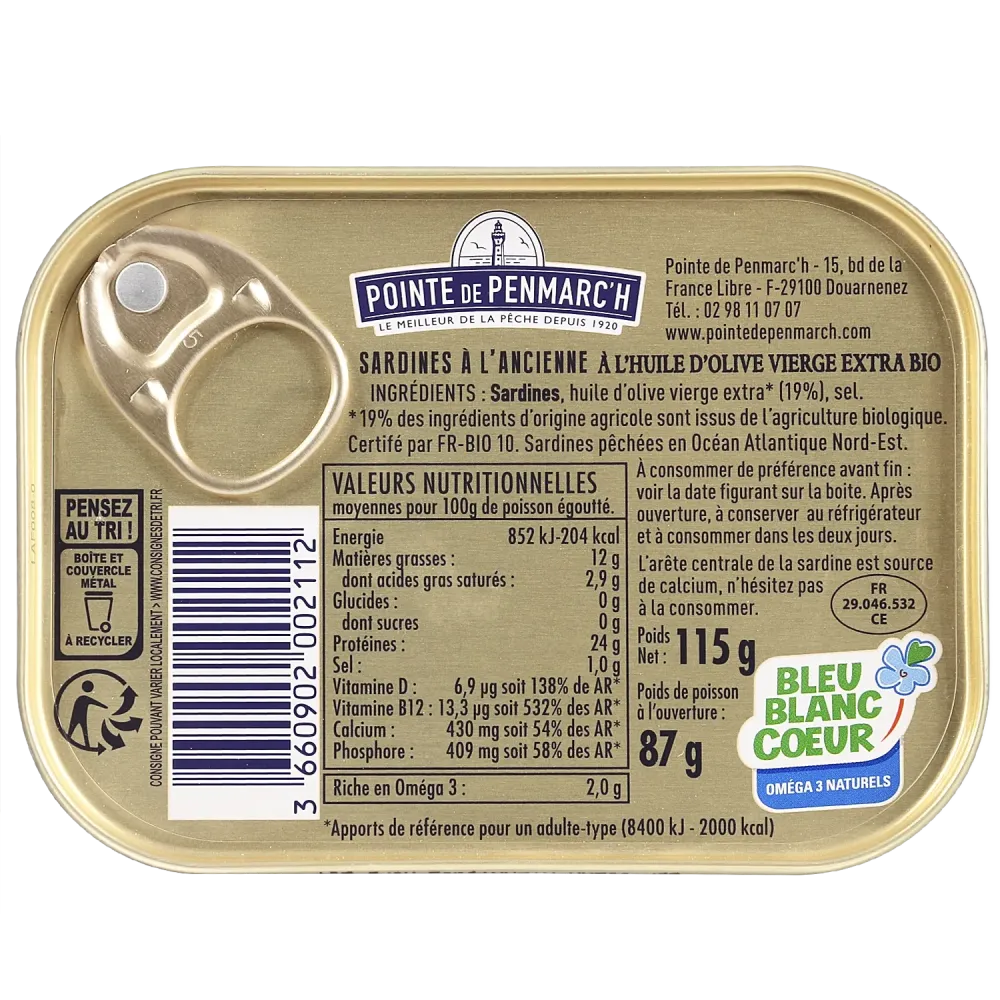 Sardines à l'ancienne à l'huile d'olive vierge extra BIO dont une boîte offerte - le lot de 7 boîtes de 115 g