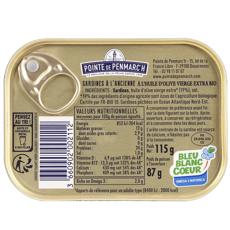 Sardines à l'ancienne à l'huile d'olive vierge extra BIO dont une boîte offerte - le lot de 7 boîtes de 115 g