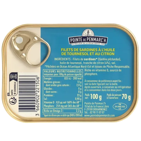 Filets de sardines au citron et à l'huile de tournesol - le lot de 7 boîtes de 100 g