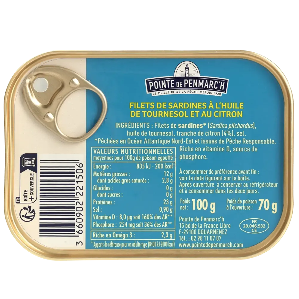 Filets de sardines au citron et à l'huile de tournesol - le lot de 7 boîtes de 100 g