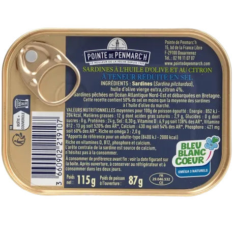 Sardines à l'huile d'olive et au citron à teneur réduite en sel dont une boîte offerte - le lot de 7 boîtes de 115 g