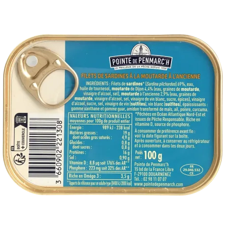 Filets de sardines à la moutarde à l'ancienne  - le lot de 3 boîtes de 100 g