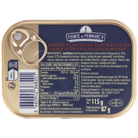 Sardines à l'ancienne à l'huile d'olive et aux algues marinées - le lot de 3 boîtes de 115 g