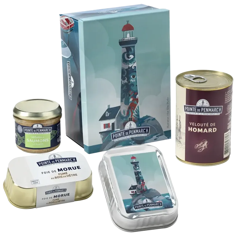 Coffret dégustation "Phare" : Sardines en boîte à l'ancienne, Velouté de Langoustine, Foie de Morue Fumé