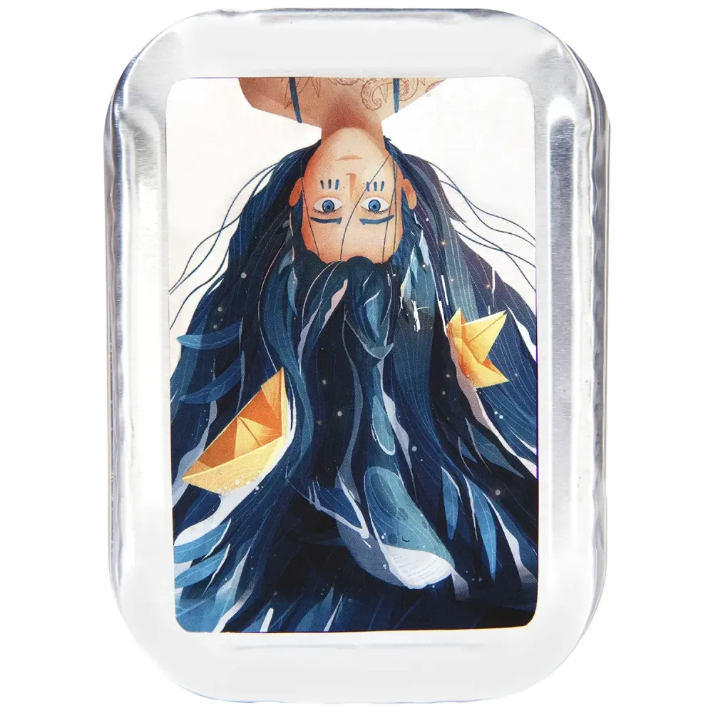 Boîte métal sirène aux cheveux bleus - Coffret sardines et rillettes bretonnes