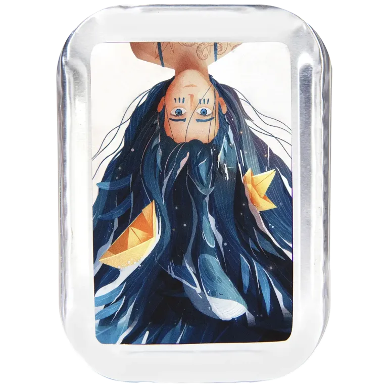 Boîte métal sirène aux cheveux bleus - Coffret sardines et rillettes bretonnes