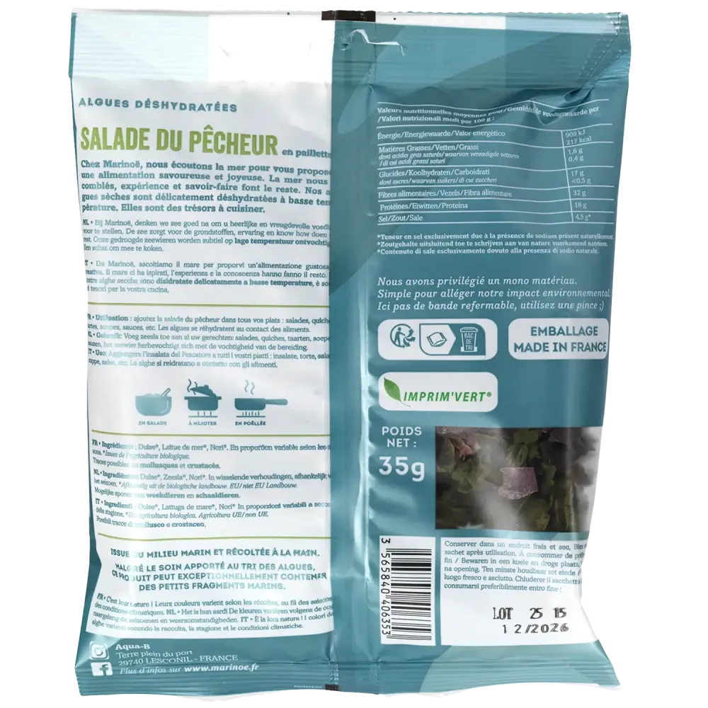 Salade du pêcheur - Mélange de 3 algues bretonnes Marinoé - Sachet 35g