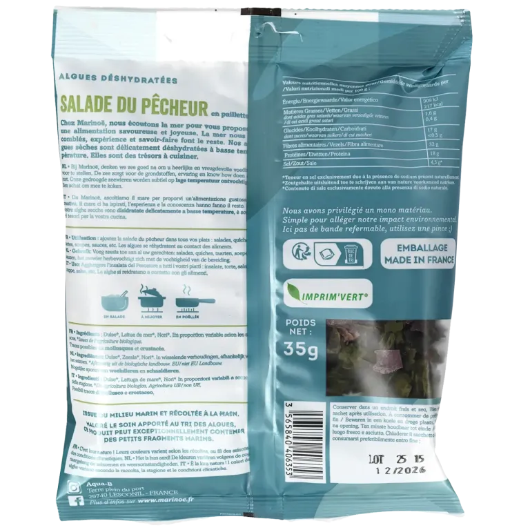 Salade du pêcheur - Mélange de 3 algues bretonnes Marinoé - Sachet 35g