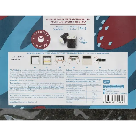 Feuilles d’algues nori Marinoé - 10 feuilles séchées 30g