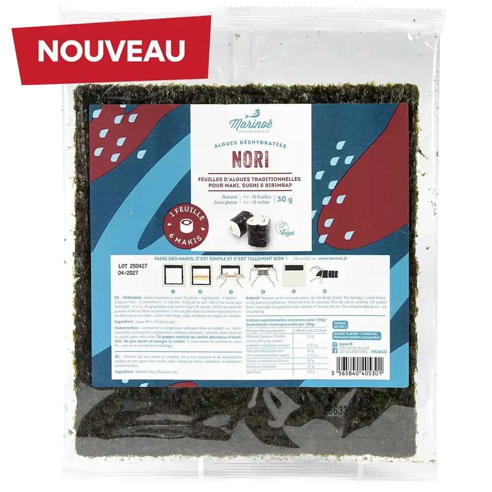 Feuilles d’algues nori Marinoé - 10 feuilles séchées 30g