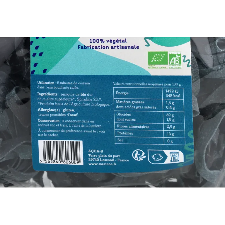 Tagliatelles à la spiruline Marinoé - Pâtes artisanales saines 250g