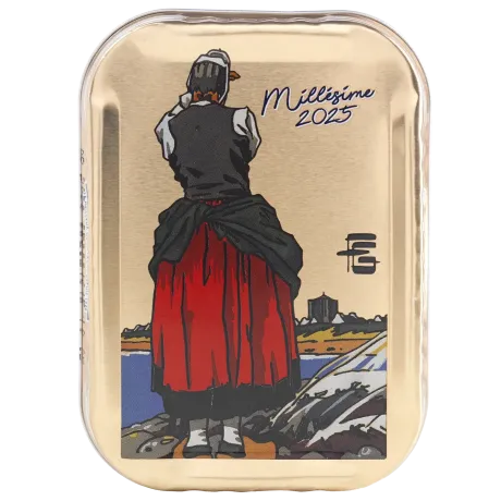 Sardines à l'ancienne à l'huile d'olive millésimées 2025 Géo-Fourrier la bruleuse de goémons - la boîte de 115 g