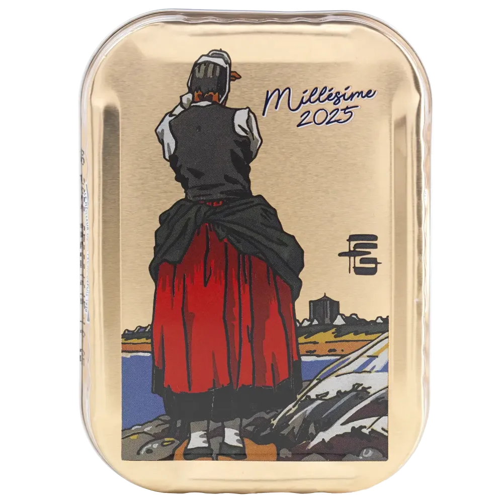 Sardines à l'ancienne à l'huile d'olive millésimées 2025 Géo-Fourrier la bruleuse de goémons - la boîte de 115 g