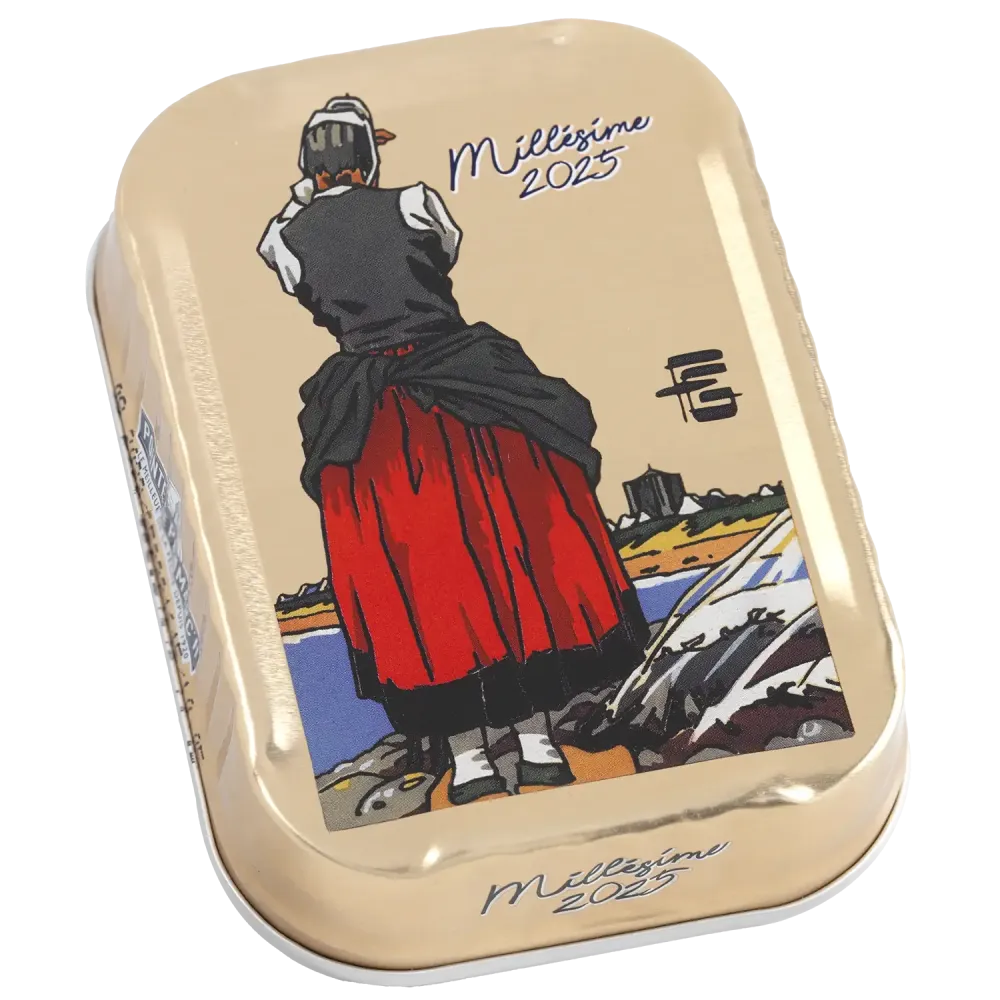 Sardines à l'ancienne à l'huile d'olive millésimées 2025 Géo-Fourrier la bruleuse de goémons - la boîte de 115 g