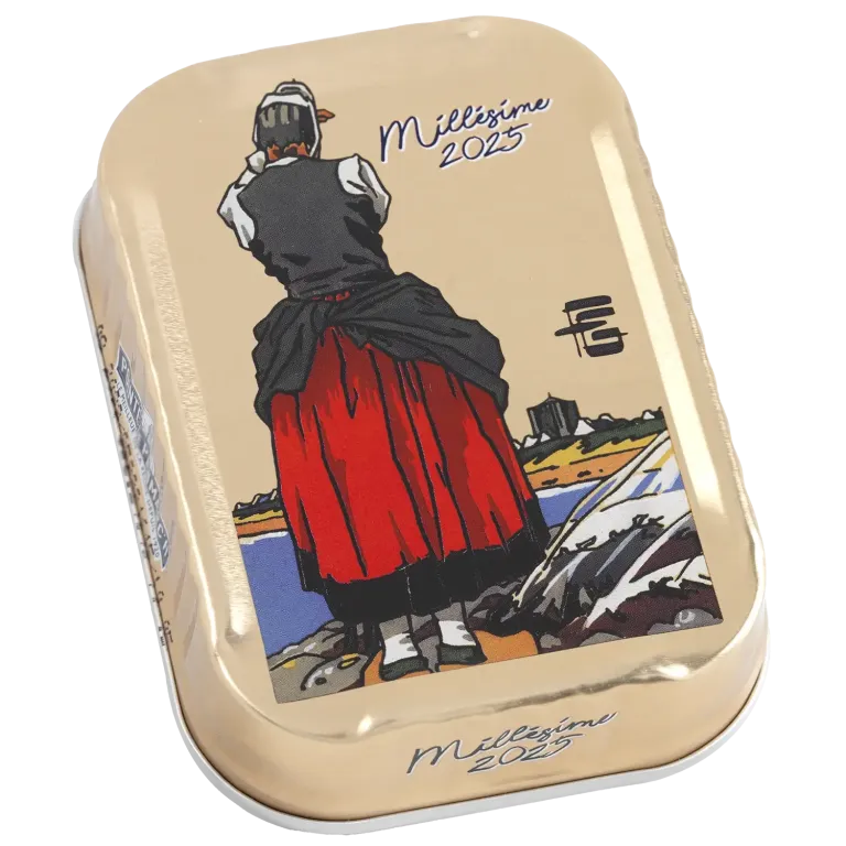 Sardines à l'ancienne à l'huile d'olive millésimées 2025 Géo-Fourrier la bruleuse de goémons - la boîte de 115 g